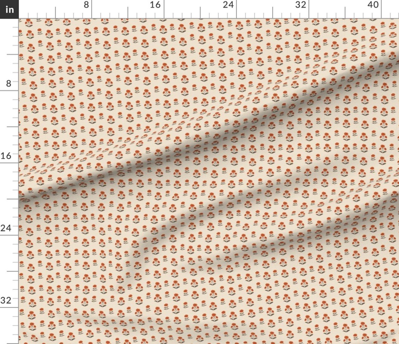 Block Print Floral Doll House Primitive Prairie Indian Floral Small Floral Mini Orange Blooms Rustic Leaves Bohemian Eclectic Boho Custom Printed Fabric by Spoonflower Various Fabrics by the Yard or Fat Quarter 16730165